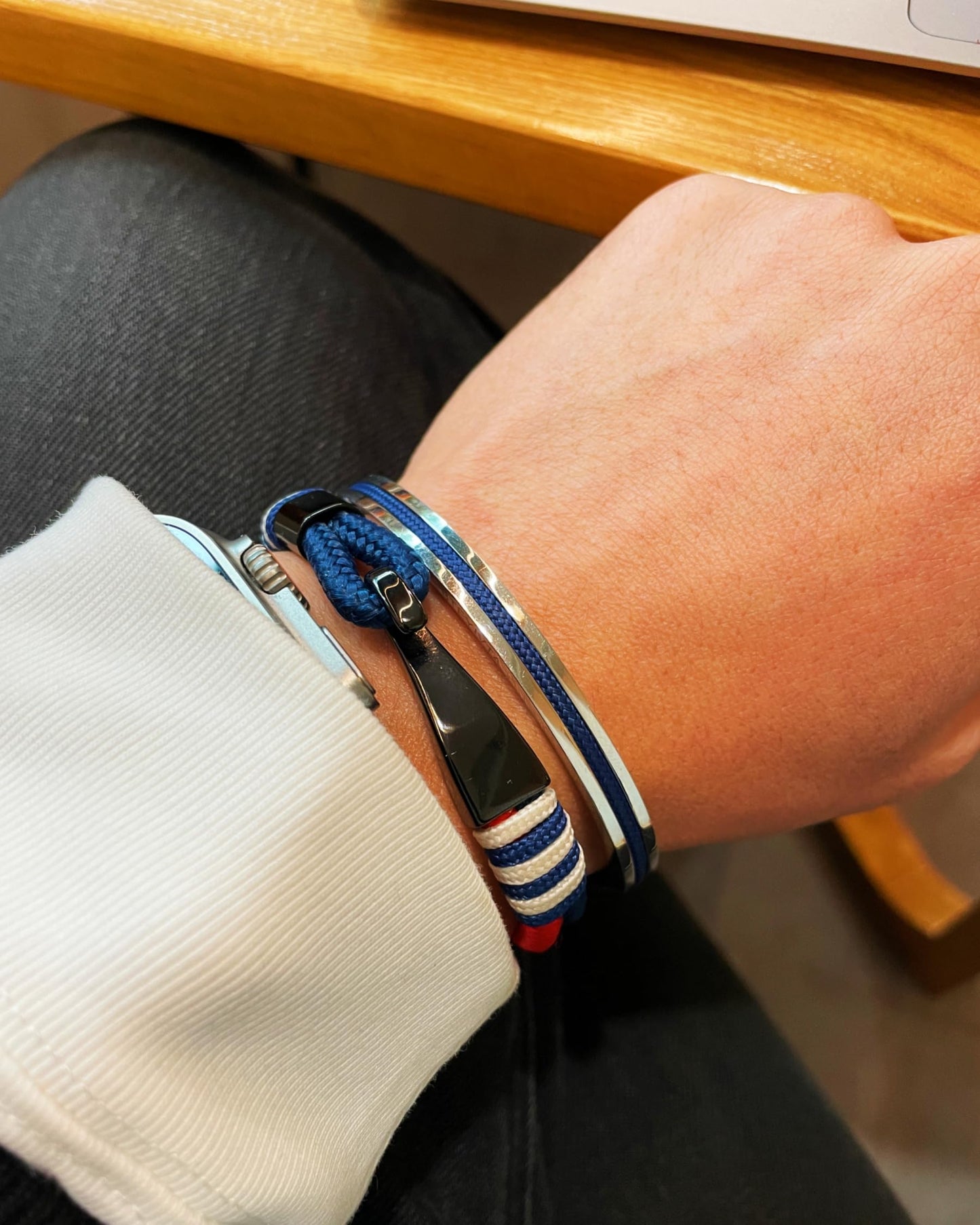Handmade Minimalist Cuff Bracelet with Lucky Nautical Rope Inlaid Stainless Steel Cuff Unique and Stylish Bangle For Men And Women