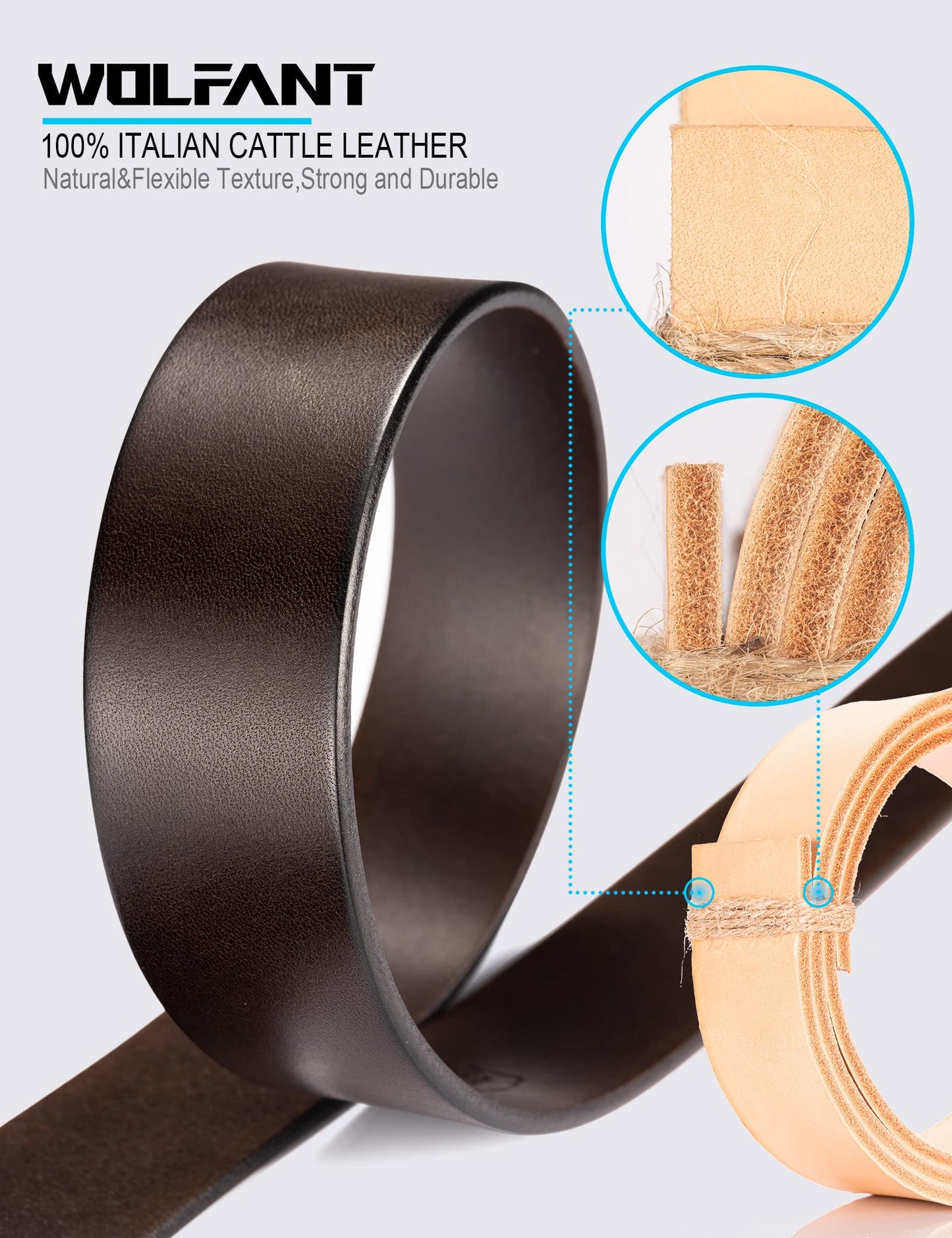 WOLFANT Full Grain Leather Belt,100% Italian Real Solid Leather