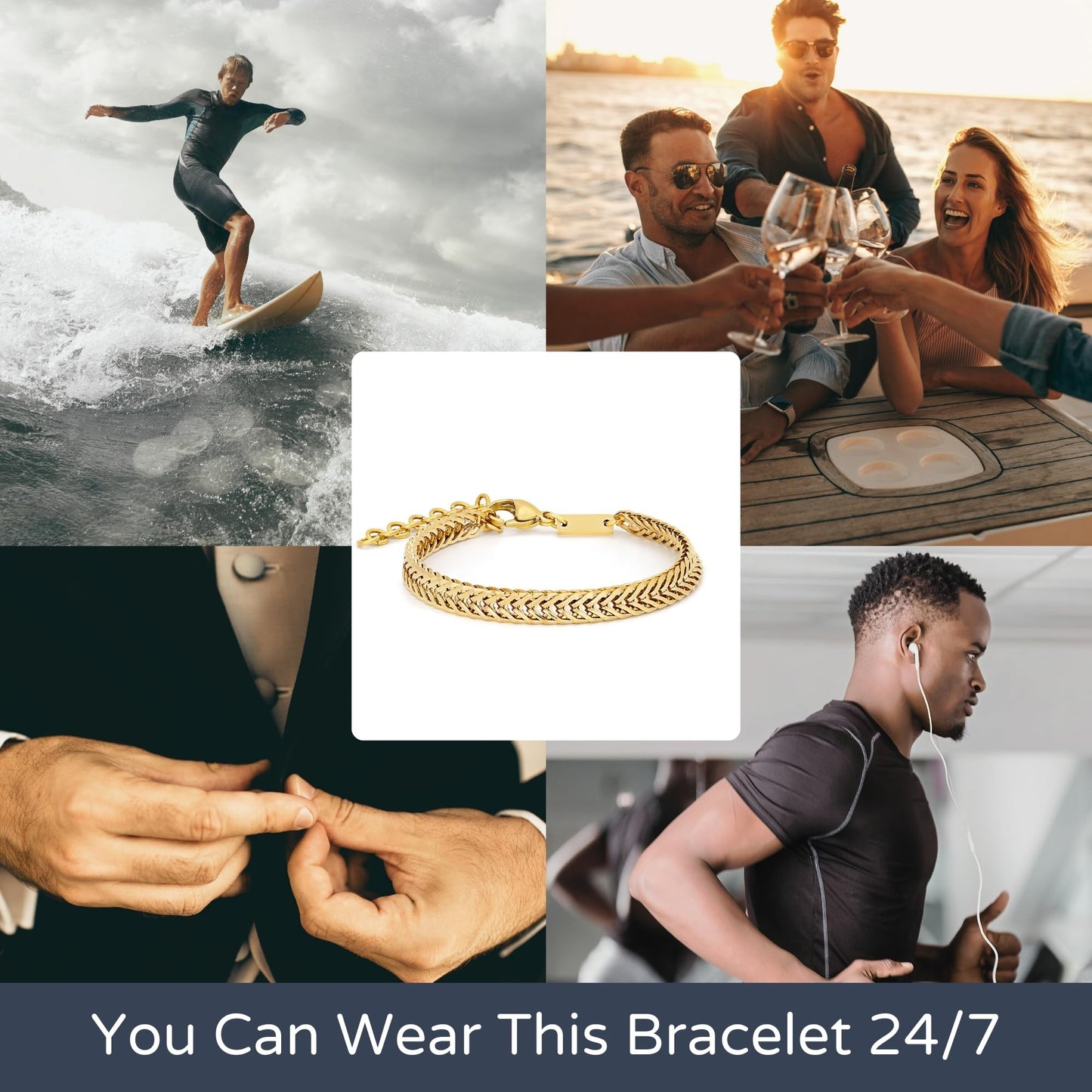 Galis Chain Bracelets For Men 7.5" - Premium Stainless Steel Mens Bracelet, Silver Plated Non Tarnish Bracelet - Snake Chain Everyday Men's Bracelets, Gifts For Him, For The Dad Dedication Card