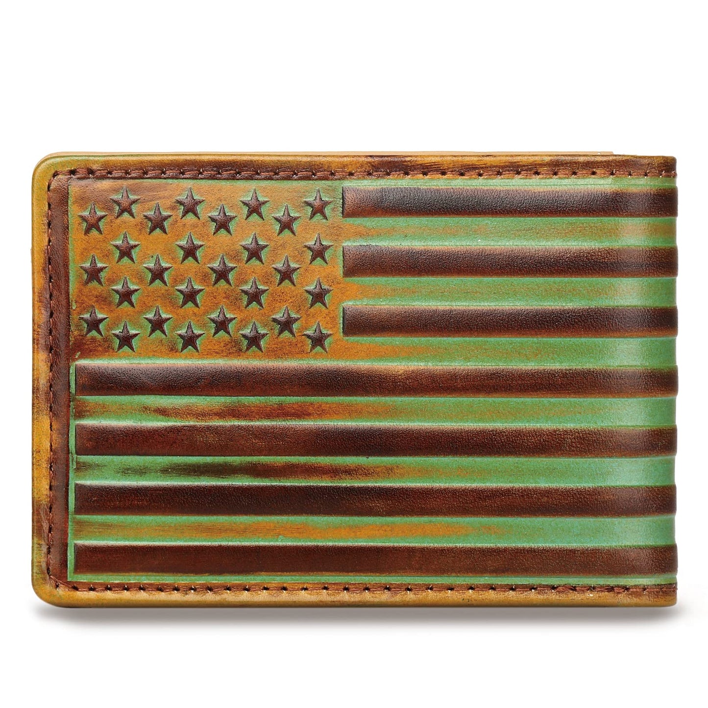 Full Grain Leather Wallets for Men,Bifold Wallets for Men,Mens Leather Wallets with 12 Slots,RFID Blocking Wallets for Men,Gifts for Men (USA Flag,Red)