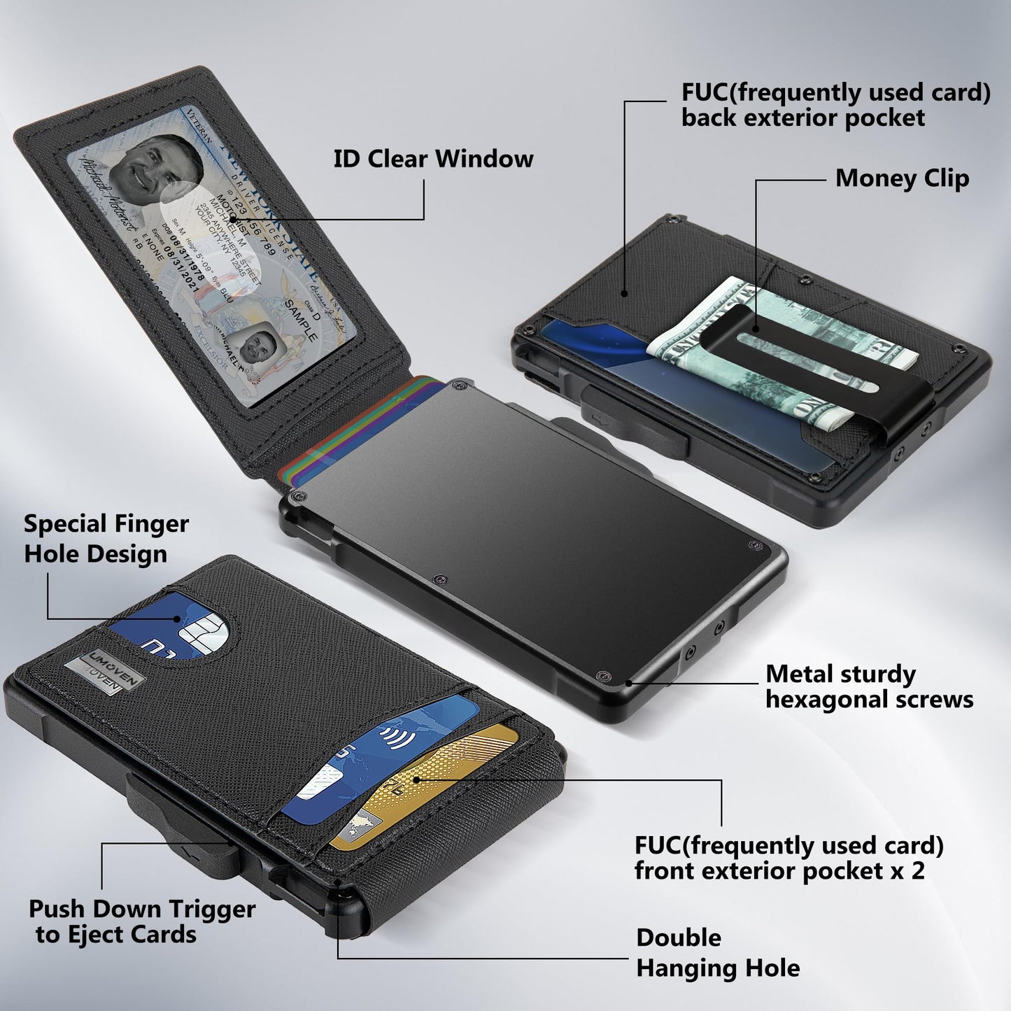 umoven Wallet for Men - with Money Clip Slim Leather Slots Credit Card Holder RFID Blocking Bifold Minimalist Wallet