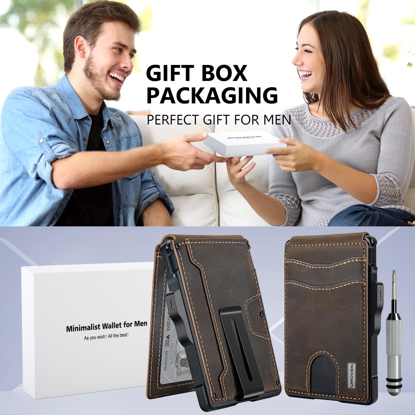 umoven Wallet for Men - with Money Clip Slim Leather Slots Credit Card Holder RFID Blocking Bifold Minimalist Wallet