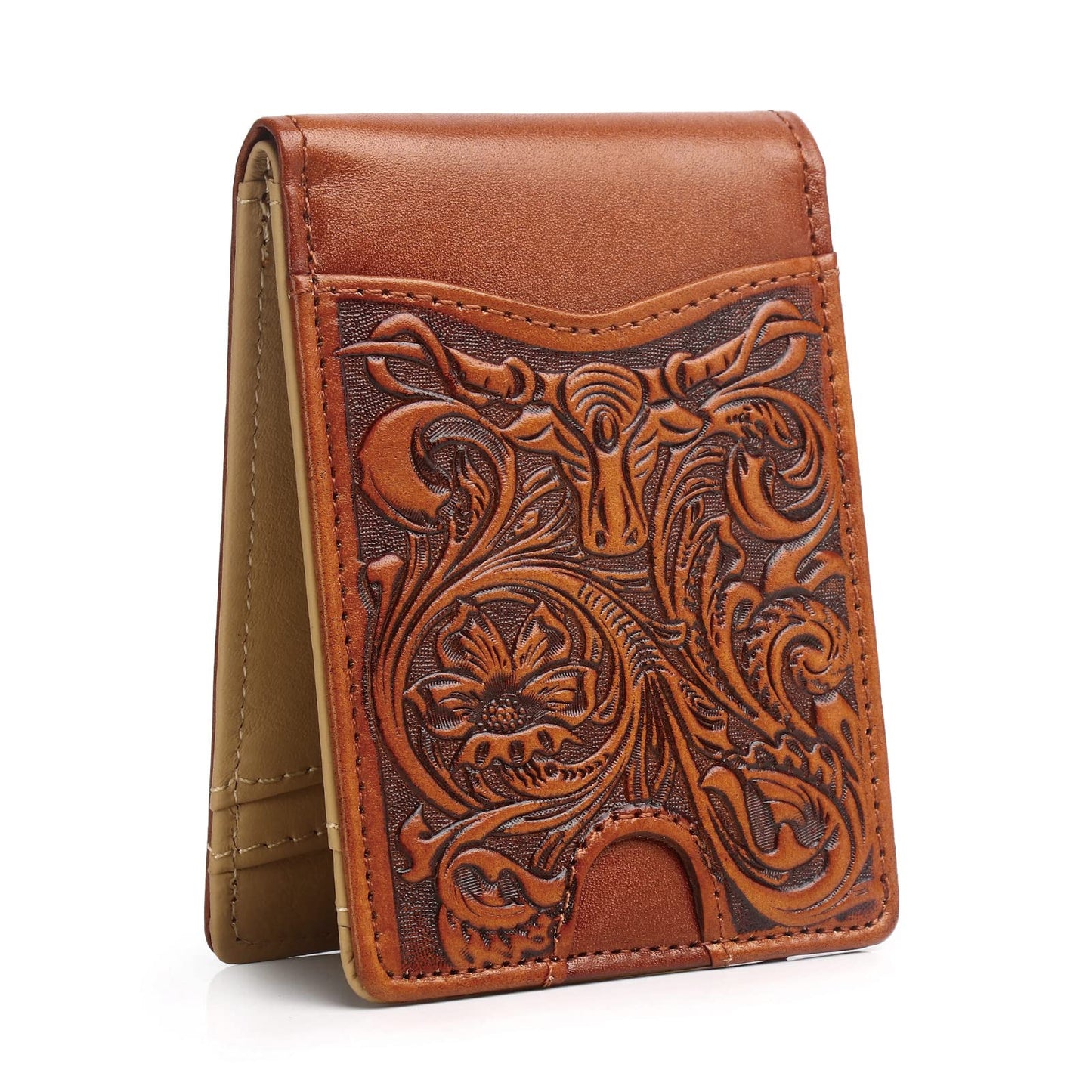 Full Grain Leather Wallets for Men,Bifold Wallets for Men,Mens Leather Wallets with 12 Slots,RFID Blocking Wallets for Men,Gifts for Men (USA Flag,Red)