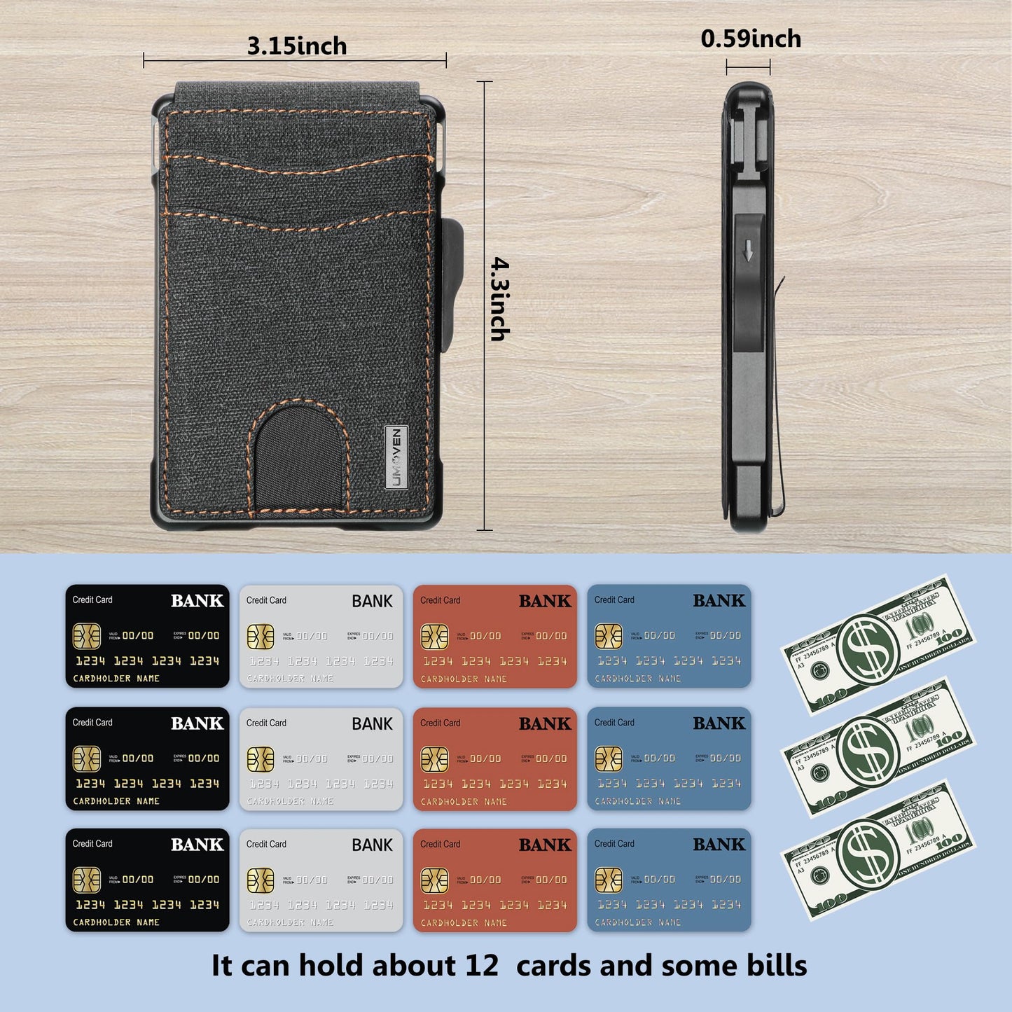 umoven Wallet for Men - with Money Clip Slim Leather Slots Credit Card Holder RFID Blocking Bifold Minimalist Wallet