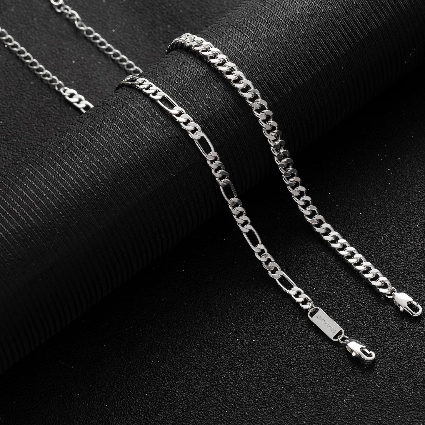 RANKEEF 2 Pcs Chain Bracelet for Men - 925 Sterling Silver Bracelet for Men 7-9inch Figaro Rope Cuban Link Bracelet Set for Men Gifts to Men Dad Husband Boyfriend