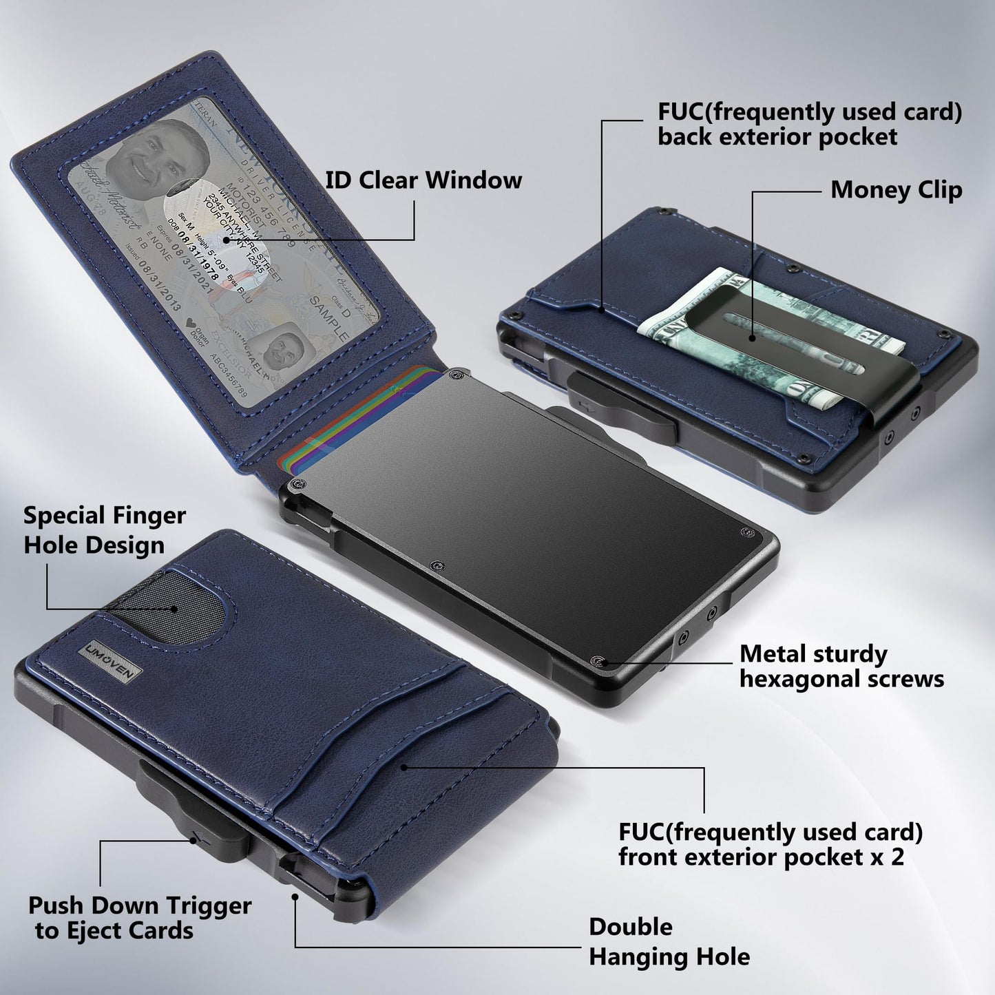 umoven Wallet for Men - with Money Clip Slim Leather Slots Credit Card Holder RFID Blocking Bifold Minimalist Wallet