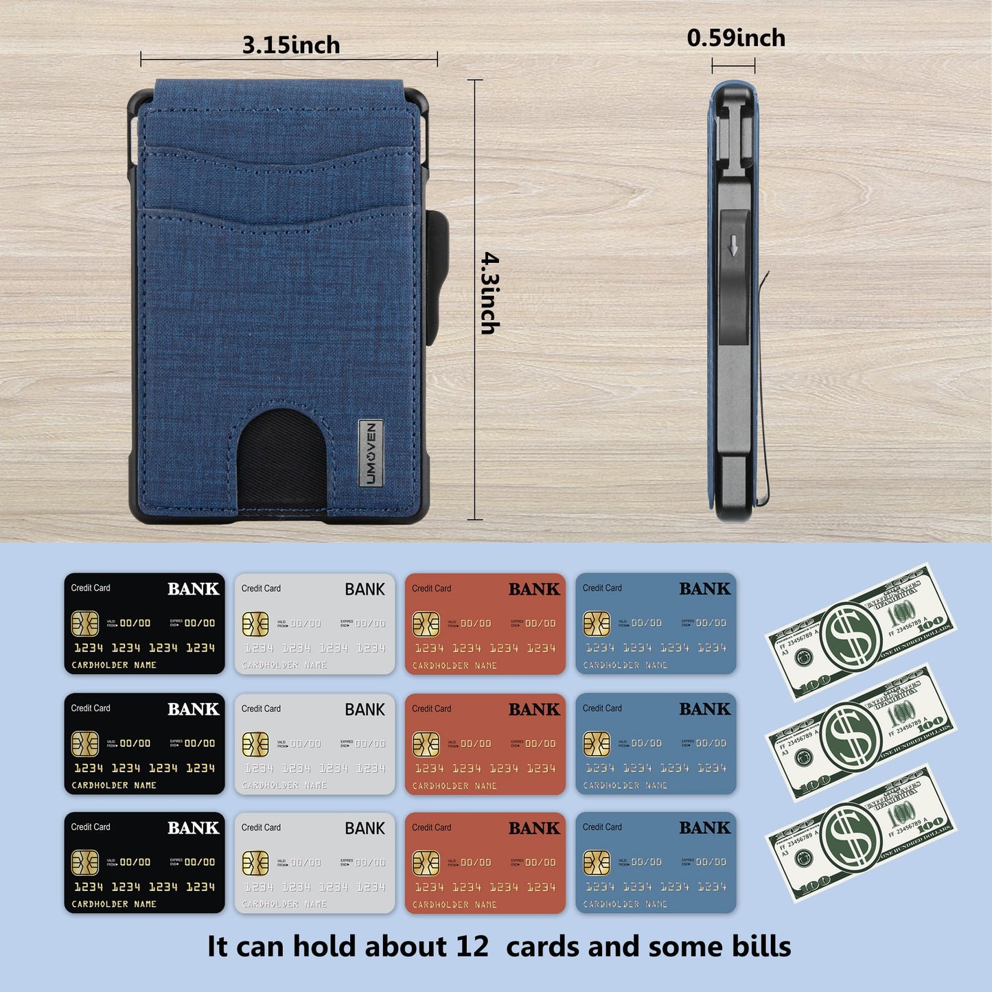 umoven Wallet for Men - with Money Clip Slim Leather Slots Credit Card Holder RFID Blocking Bifold Minimalist Wallet