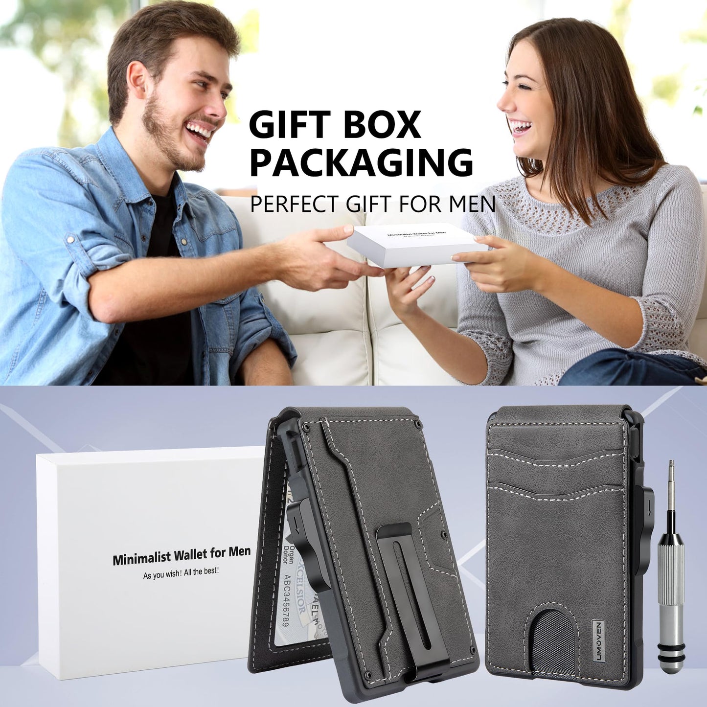 umoven Wallet for Men - with Money Clip Slim Leather Slots Credit Card Holder RFID Blocking Bifold Minimalist Wallet