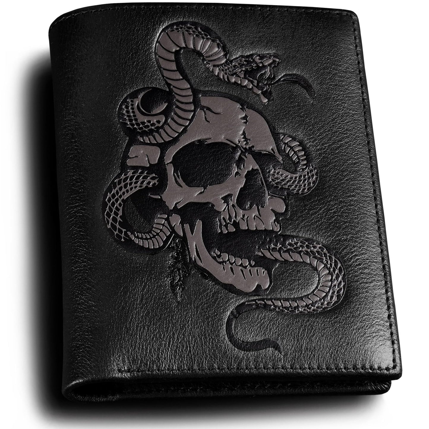 Skull Wallets For Men,Cool Mens Wallet Leather,Vertical Bifold RFID Blocking Wallets,Gifts for Him Husband and Boyfriend Gift (Coffee)