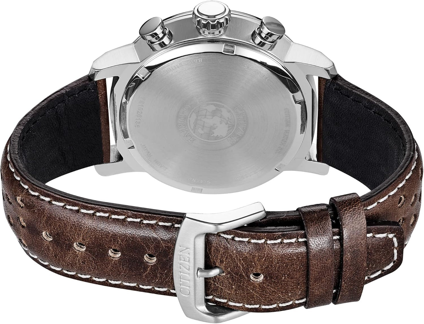 Citizen Men's Eco-Drive Weekender Brycen Chronograph Watch in Stainless Steel, Brown Leather strap, Ivory Dial (Model: CA0649-06X)