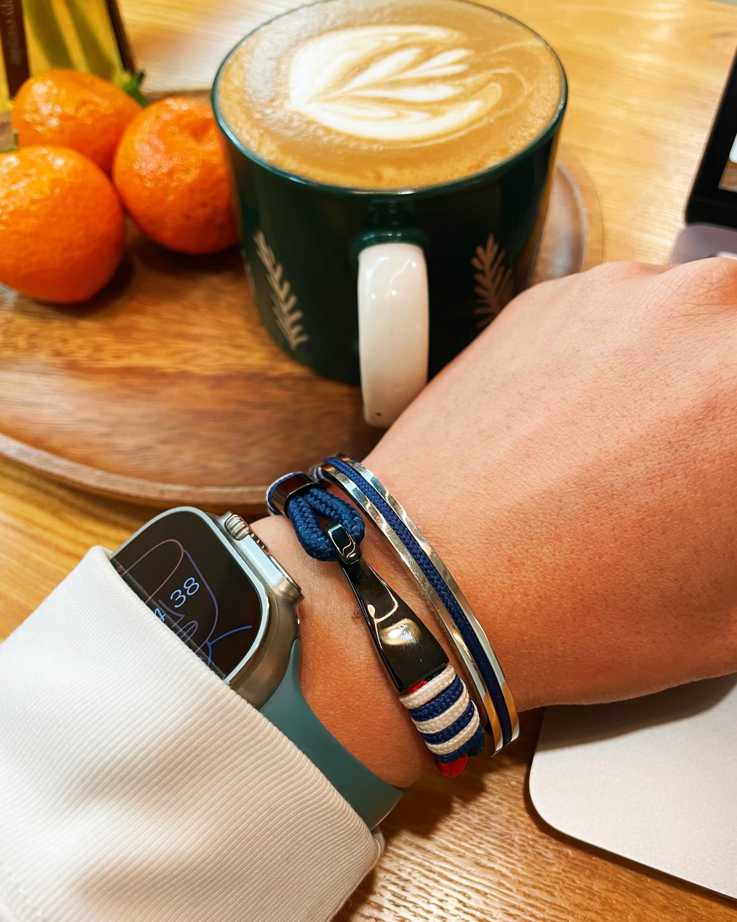 Handmade Minimalist Cuff Bracelet with Lucky Nautical Rope Inlaid Stainless Steel Cuff Unique and Stylish Bangle For Men And Women