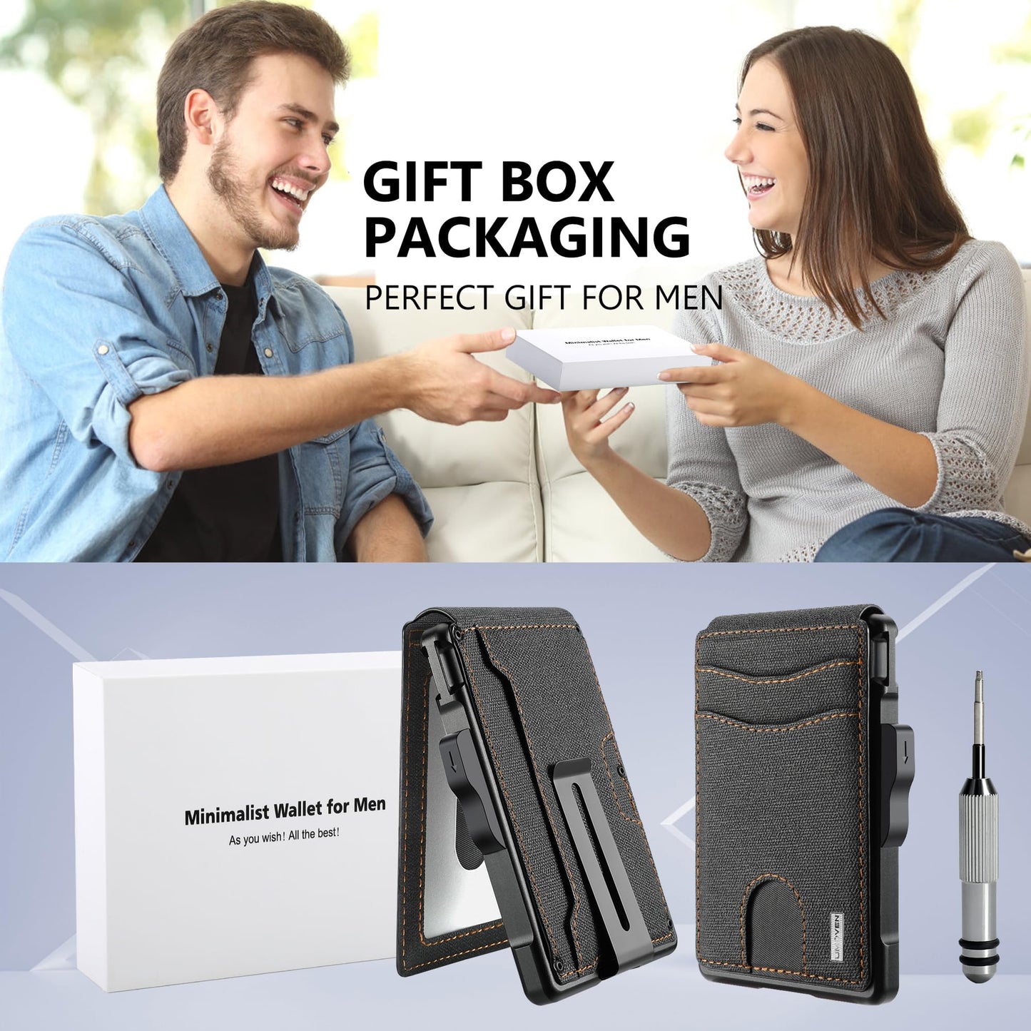 umoven Wallet for Men - with Money Clip Slim Leather Slots Credit Card Holder RFID Blocking Bifold Minimalist Wallet