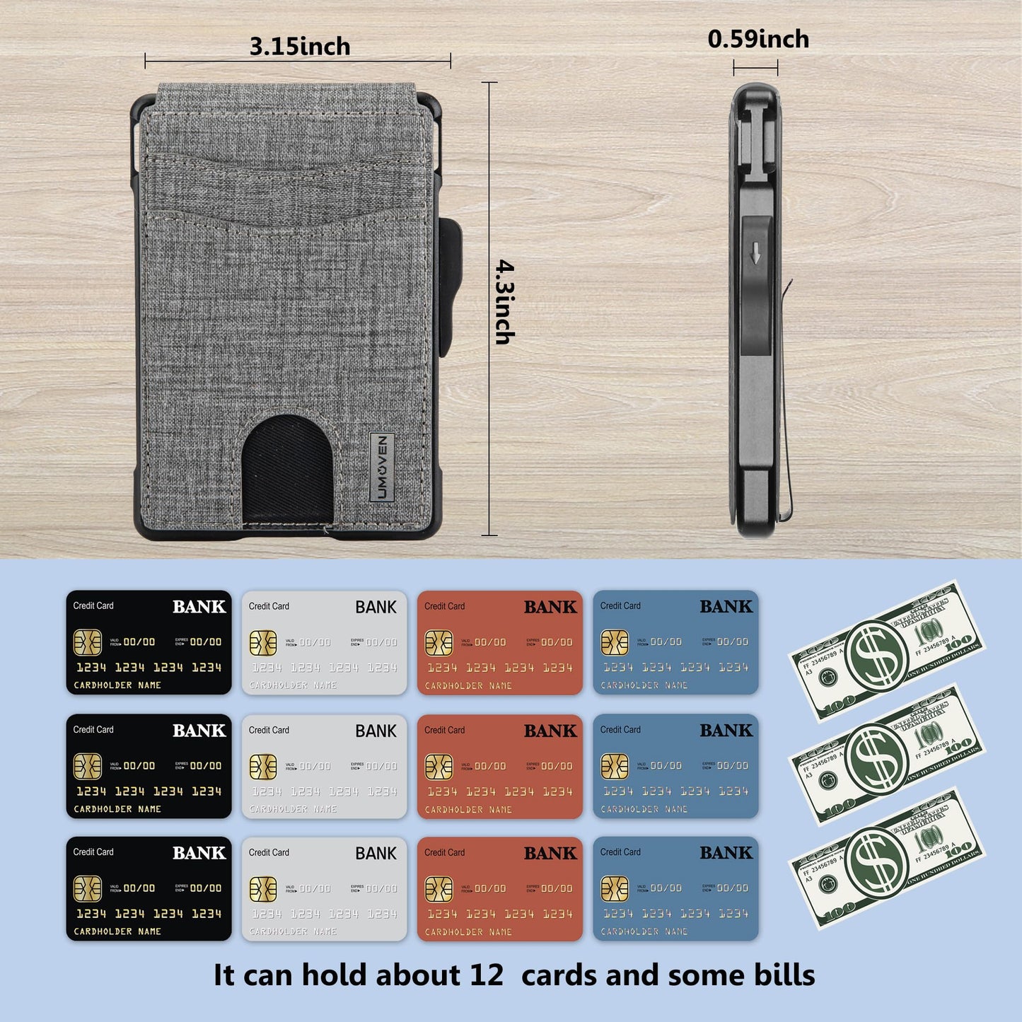 umoven Wallet for Men - with Money Clip Slim Leather Slots Credit Card Holder RFID Blocking Bifold Minimalist Wallet