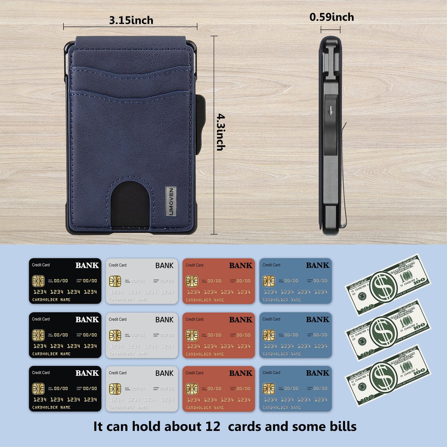 umoven Wallet for Men - with Money Clip Slim Leather Slots Credit Card Holder RFID Blocking Bifold Minimalist Wallet