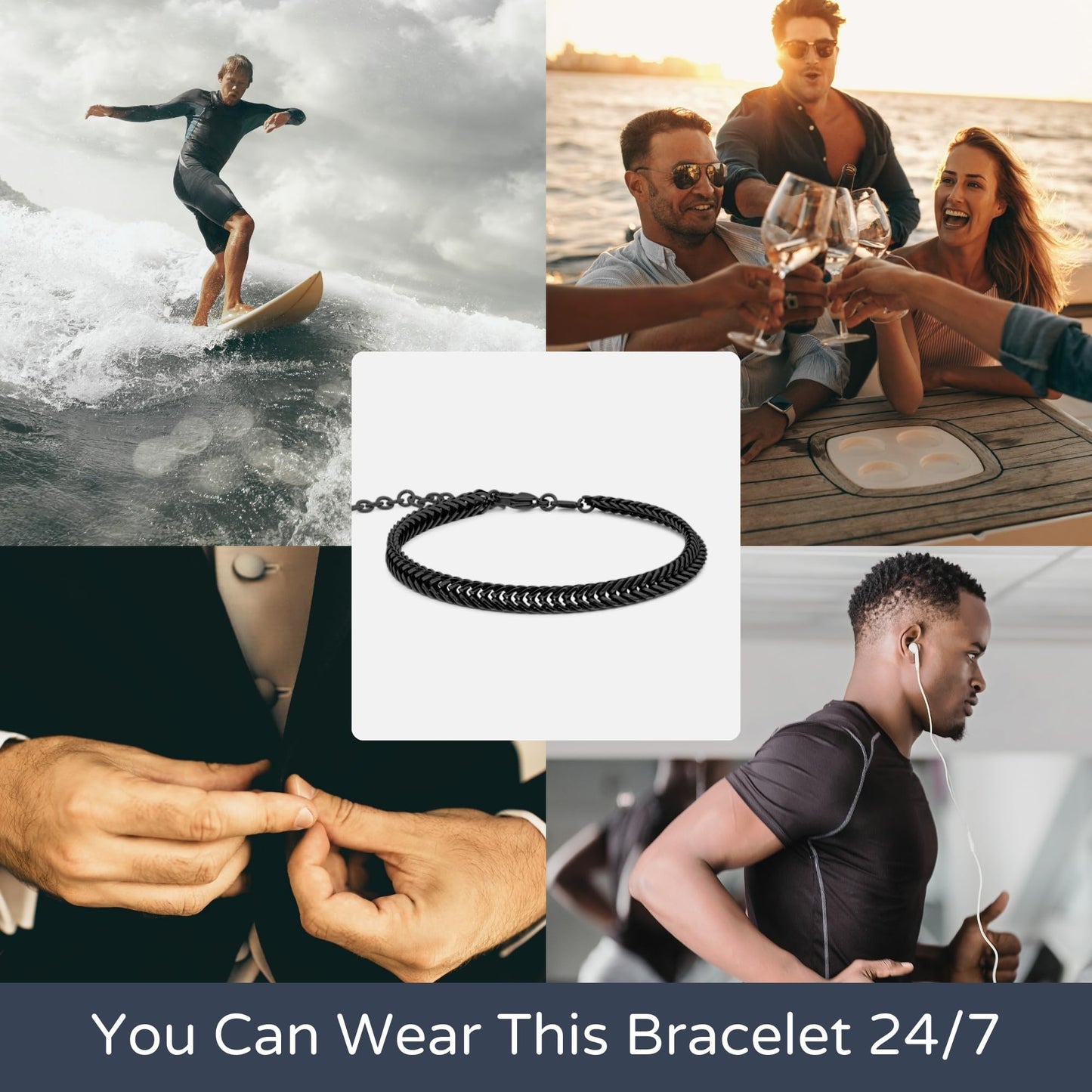 Galis Chain Bracelets For Men 7.5" - Premium Stainless Steel Mens Bracelet, Silver Plated Non Tarnish Bracelet - Snake Chain Everyday Men's Bracelets, Gifts For Him, For The Dad Dedication Card
