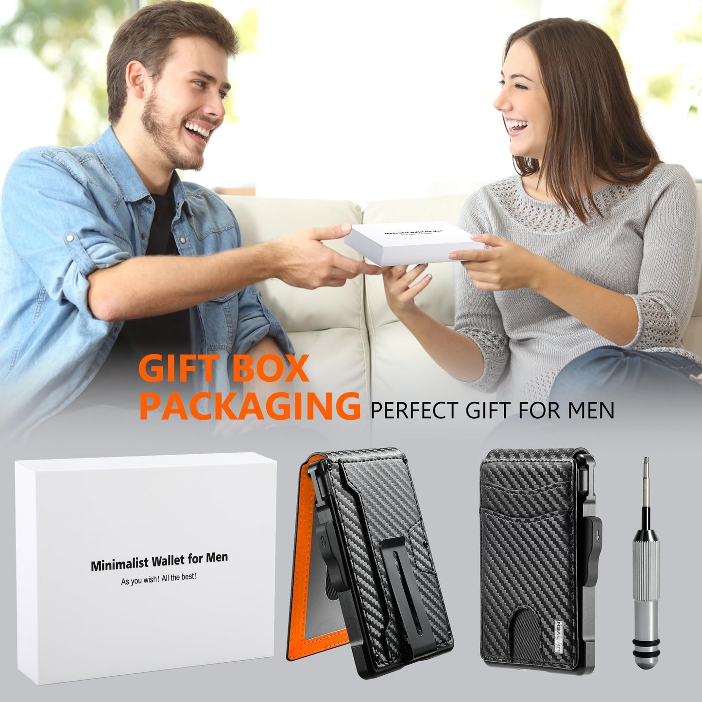 umoven Wallet for Men - with Money Clip Slim Leather Slots Credit Card Holder RFID Blocking Bifold Minimalist Wallet