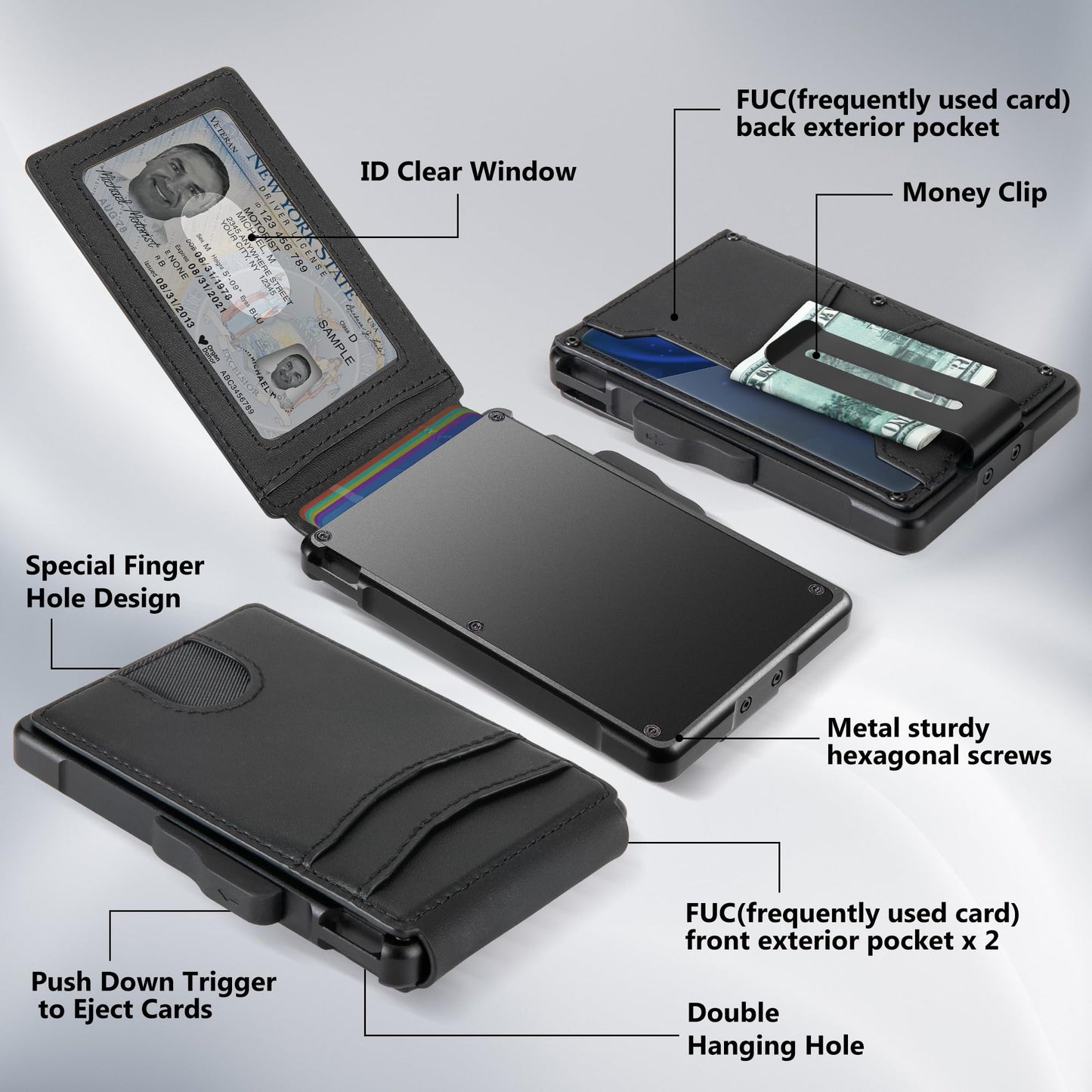 umoven Wallet for Men - with Money Clip Slim Leather Slots Credit Card Holder RFID Blocking Bifold Minimalist Wallet