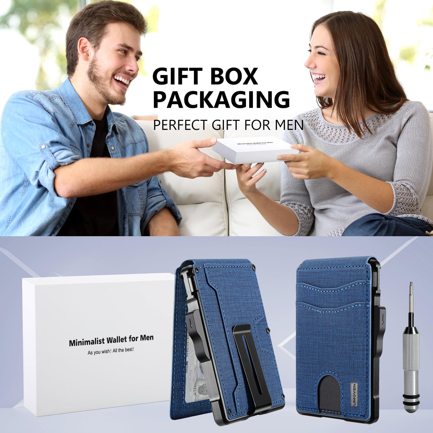 umoven Wallet for Men - with Money Clip Slim Leather Slots Credit Card Holder RFID Blocking Bifold Minimalist Wallet