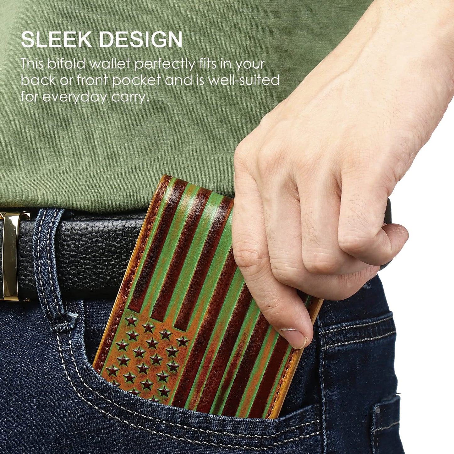 Full Grain Leather Wallets for Men,Bifold Wallets for Men,Mens Leather Wallets with 12 Slots,RFID Blocking Wallets for Men,Gifts for Men (USA Flag,Red)