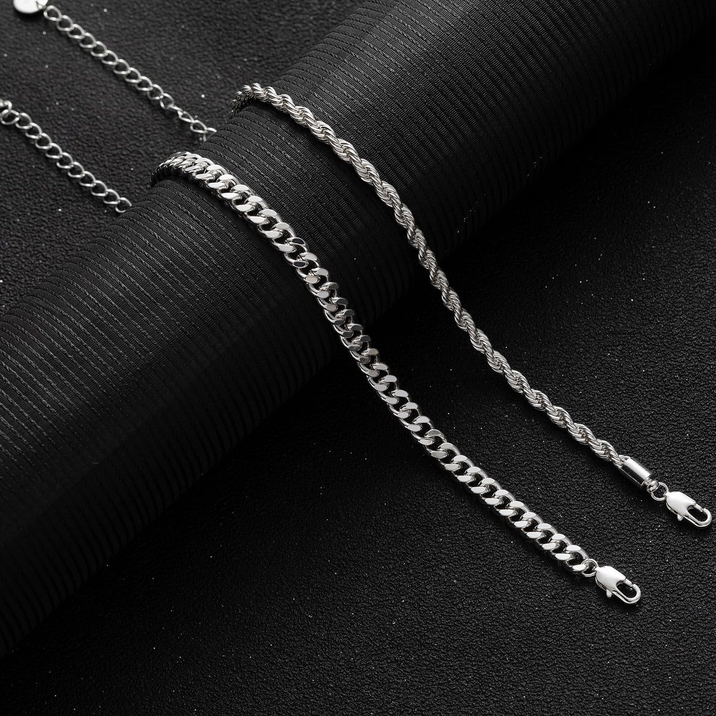 RANKEEF 2 Pcs Chain Bracelet for Men - 925 Sterling Silver Bracelet for Men 7-9inch Figaro Rope Cuban Link Bracelet Set for Men Gifts to Men Dad Husband Boyfriend