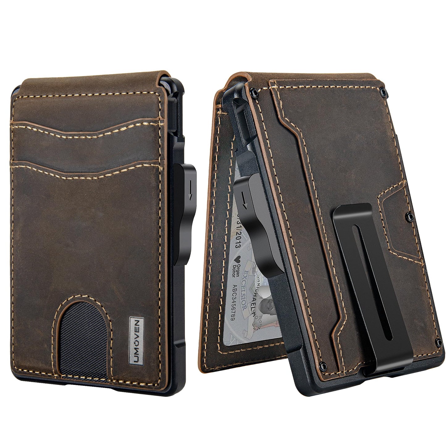 umoven Wallet for Men - with Money Clip Slim Leather Slots Credit Card Holder RFID Blocking Bifold Minimalist Wallet