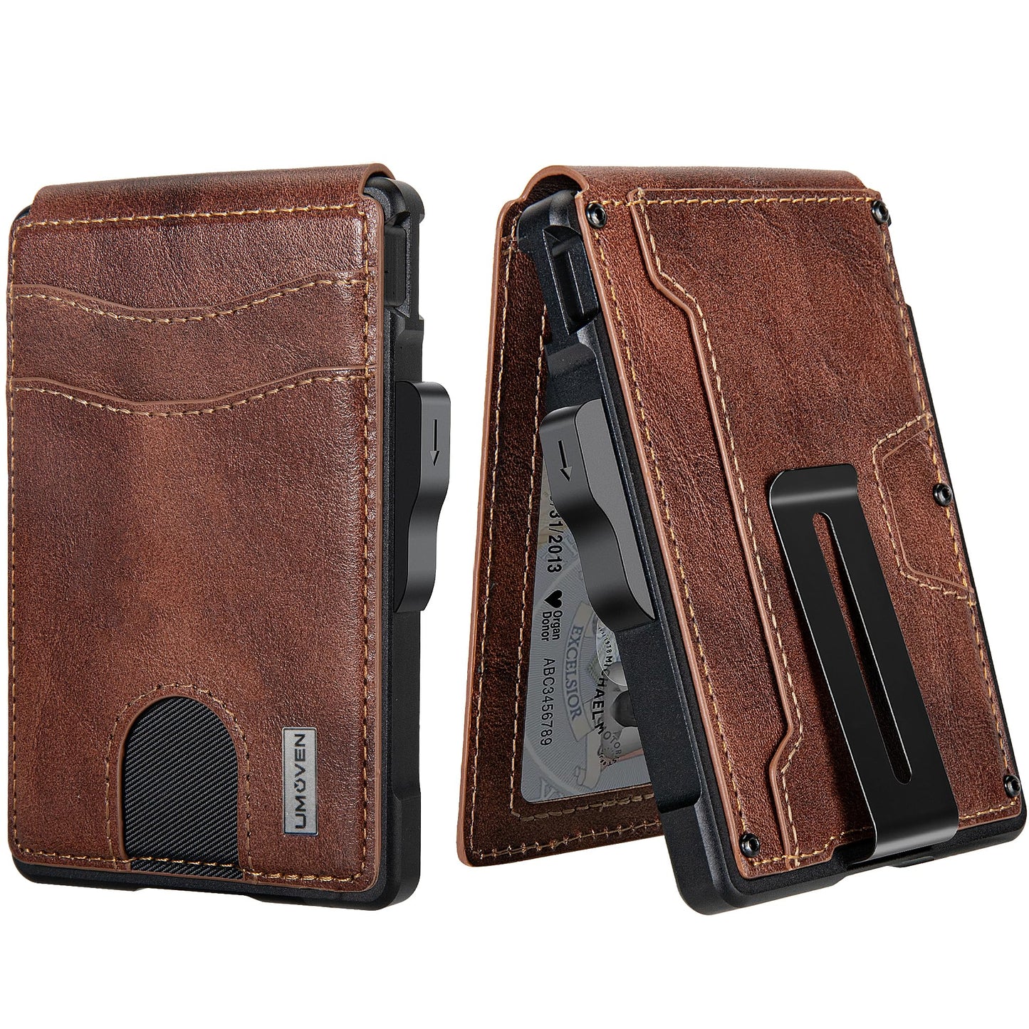 umoven Wallet for Men - with Money Clip Slim Leather Slots Credit Card Holder RFID Blocking Bifold Minimalist Wallet