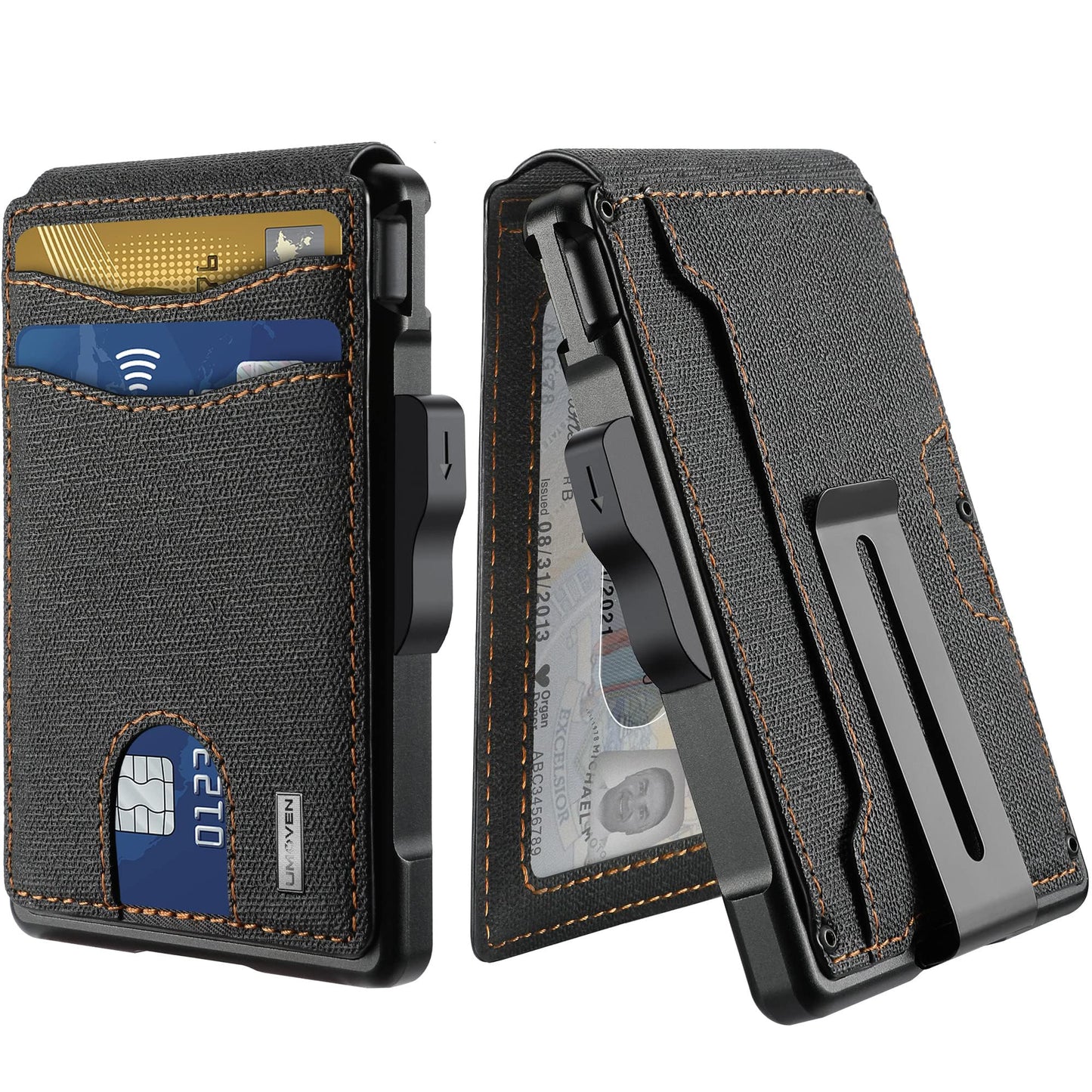 umoven Wallet for Men - with Money Clip Slim Leather Slots Credit Card Holder RFID Blocking Bifold Minimalist Wallet
