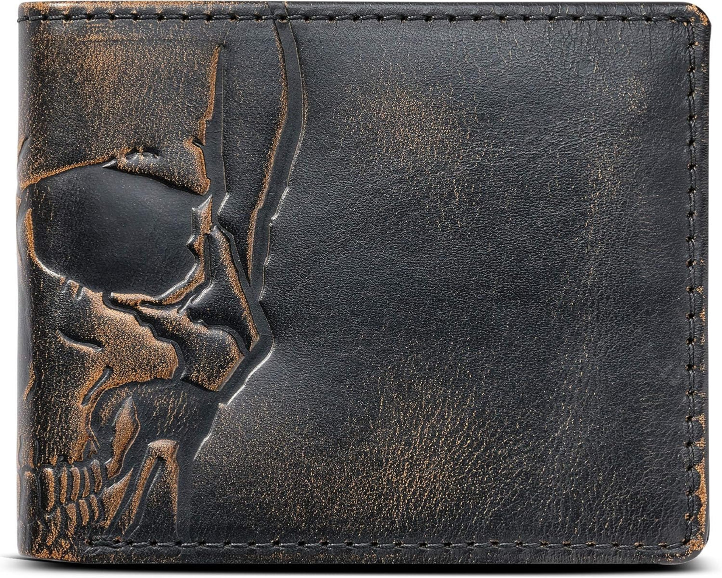 House of Jack Co. SKULL Bifold Wallet for Men | Extra Capacity Two ID Windows | Full Grain Leather With Hand Burnished Finish | Multi Card Capacity | Skull Men's Wallet