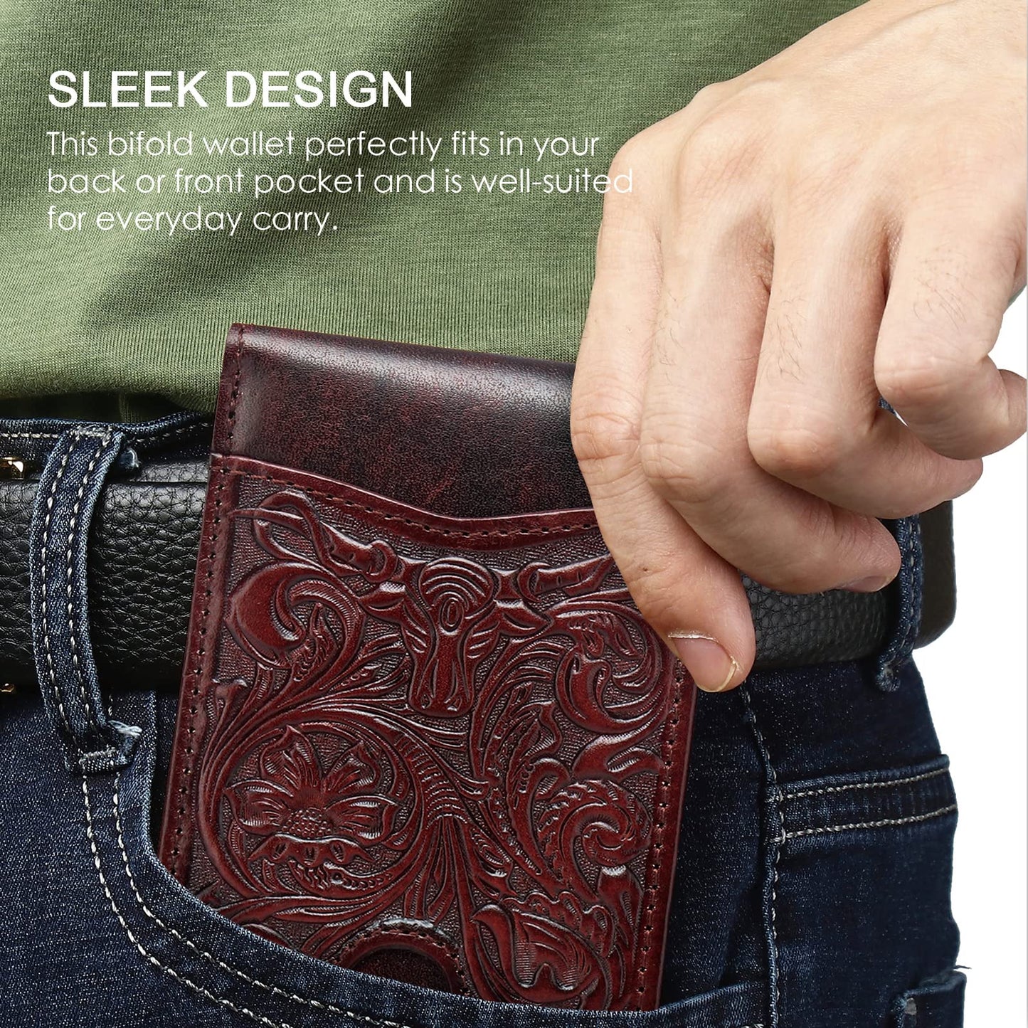 Full Grain Leather Wallets for Men,Bifold Wallets for Men,Mens Leather Wallets with 12 Slots,RFID Blocking Wallets for Men,Gifts for Men (USA Flag,Red)