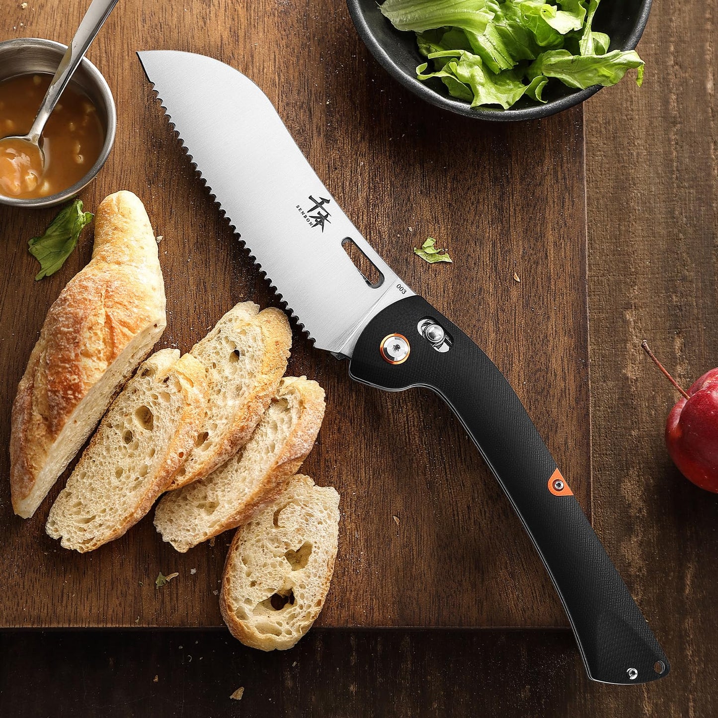SENBON 440 Stainless Steel Lightweight Ultra Sharp Pocket Folding Chef Knife Peeling Utility Knife Fruit Knife g10 Handle with Back Clip