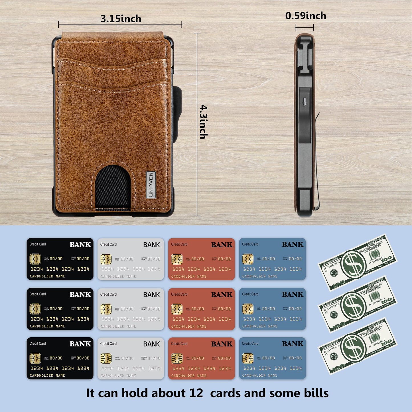umoven Wallet for Men - with Money Clip Slim Leather Slots Credit Card Holder RFID Blocking Bifold Minimalist Wallet