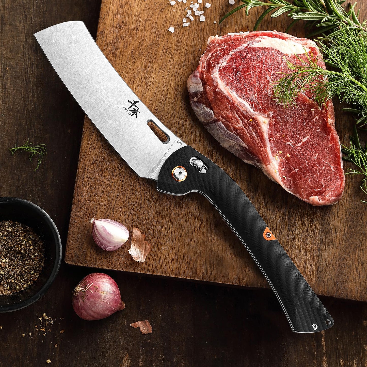 SENBON 440 Stainless Steel Lightweight Ultra Sharp Pocket Folding Chef Knife Peeling Utility Knife Fruit Knife g10 Handle with Back Clip