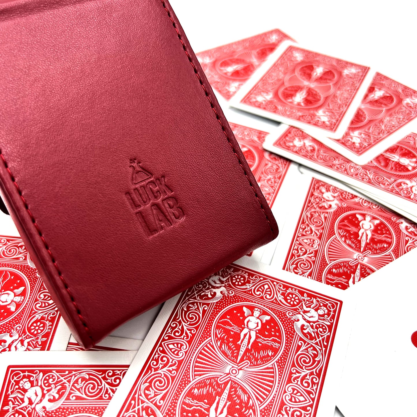Luck Lab Single Deck Leather Playing Card Case/Holder - Fits Poker and Bridge size cards (Wine Red)