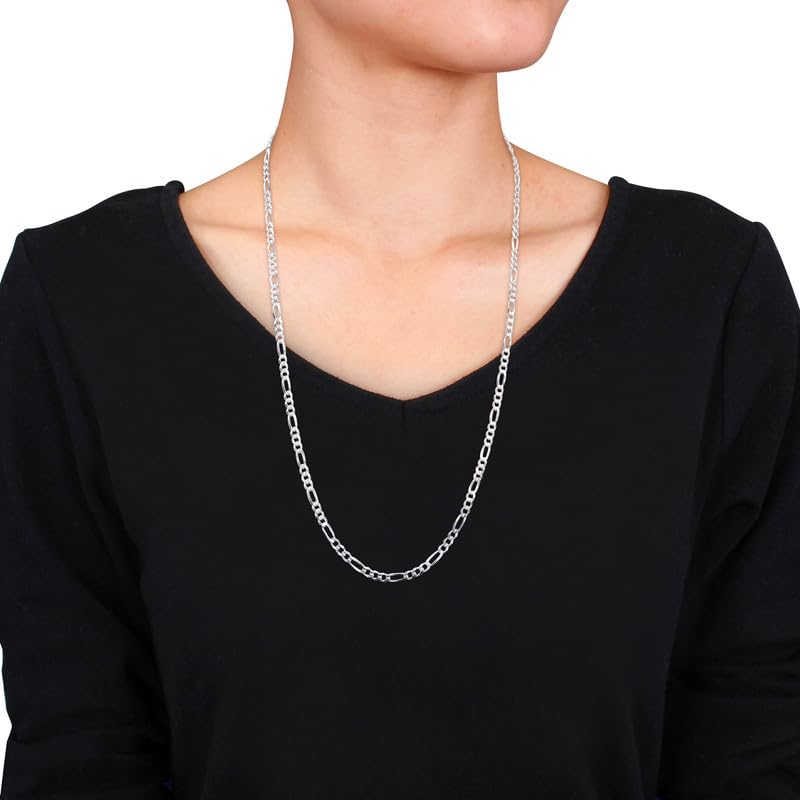 Italian 925 Sterling Silver Figaro Link Chain Necklace - for Men & Women - Available in Sterling Silver or Yellow Gold Plated Sterling Silver - in Widths 2.2mm, 3.8mm, 5.5mm, 8.9mm - Lengths 16 or 18 inches