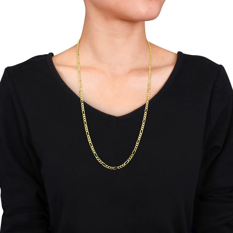 Italian 925 Sterling Silver Figaro Link Chain Necklace - for Men & Women - Available in Sterling Silver or Yellow Gold Plated Sterling Silver - in Widths 2.2mm, 3.8mm, 5.5mm, 8.9mm - Lengths 16 or 18 inches