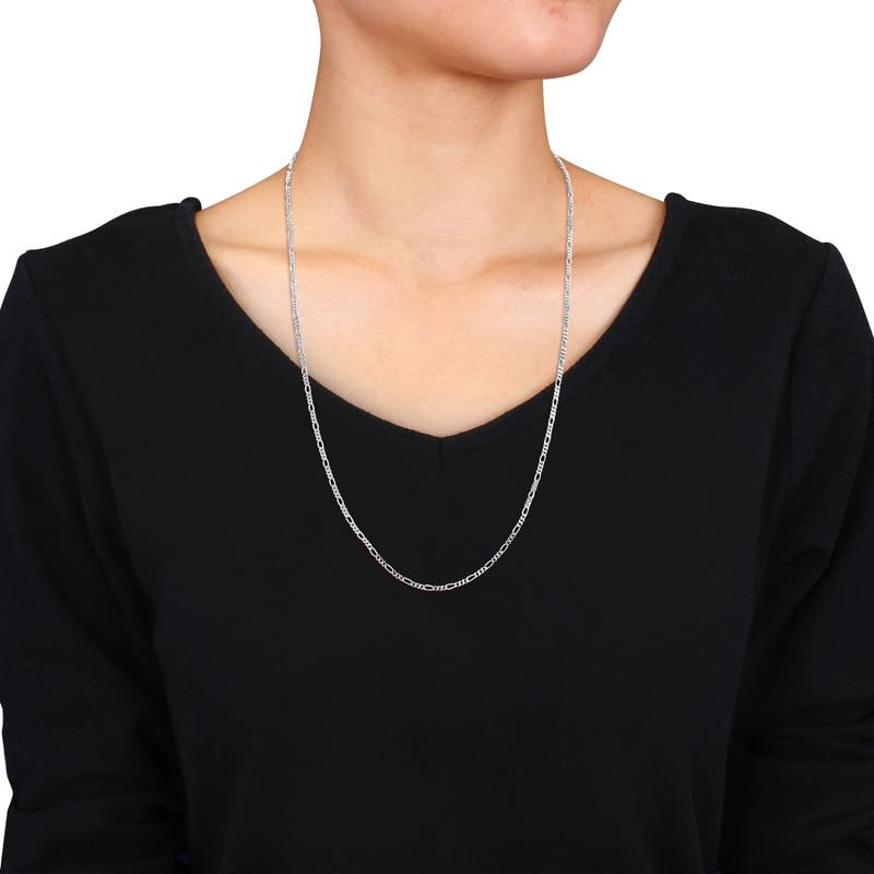 Italian 925 Sterling Silver Figaro Link Chain Necklace - for Men & Women - Available in Sterling Silver or Yellow Gold Plated Sterling Silver - in Widths 2.2mm, 3.8mm, 5.5mm, 8.9mm - Lengths 16 or 18 inches