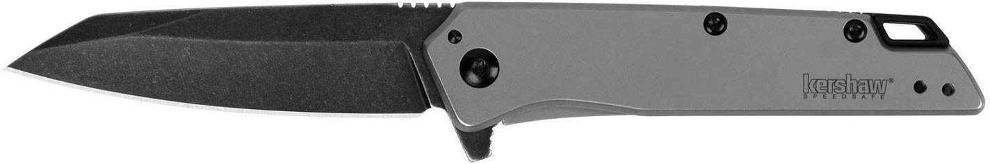 Kershaw Misdirect Pocketknife; 2.9 in. 4Cr13 Black-Oxide Blackwash Finish Blade, Stainless Steel Stonewash Finish Handle Equipped with Assisted Opening, Flipper and Frame Lock