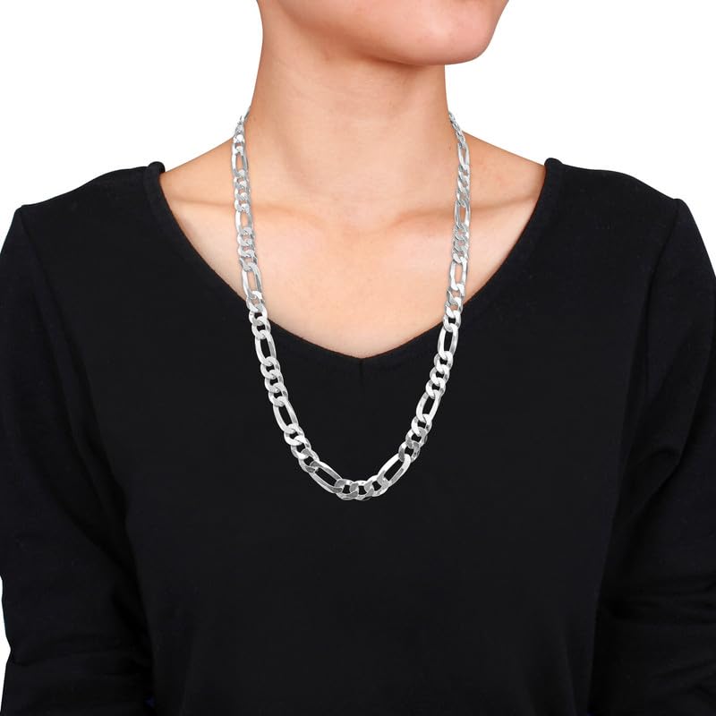 Italian 925 Sterling Silver Figaro Link Chain Necklace - for Men & Women - Available in Sterling Silver or Yellow Gold Plated Sterling Silver - in Widths 2.2mm, 3.8mm, 5.5mm, 8.9mm - Lengths 16 or 18 inches