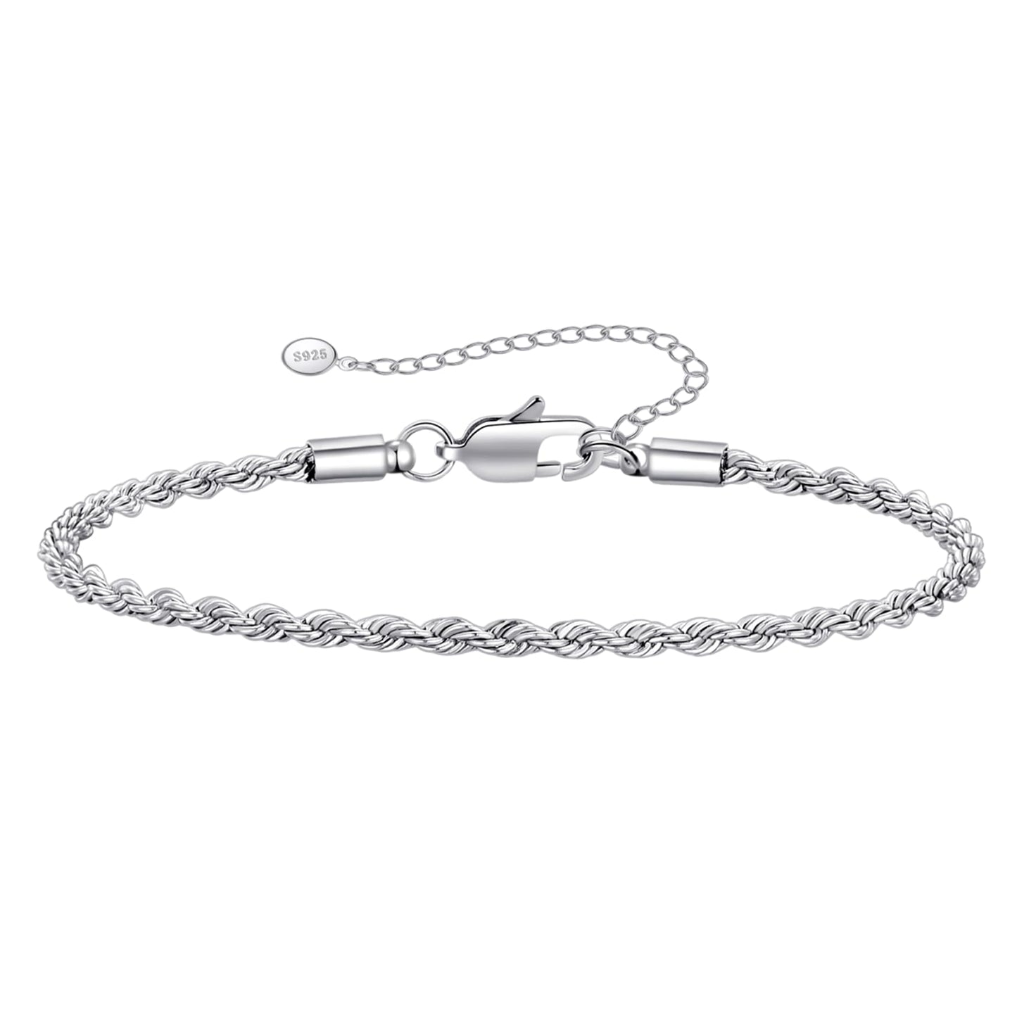 RANKEEF 2 Pcs Chain Bracelet for Men - 925 Sterling Silver Bracelet for Men 7-9inch Figaro Rope Cuban Link Bracelet Set for Men Gifts to Men Dad Husband Boyfriend