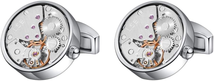 Mr.Van Watch Movement Cufflinks Silver Vintage Steampunk For Men's Father's Day Deluxe Gift