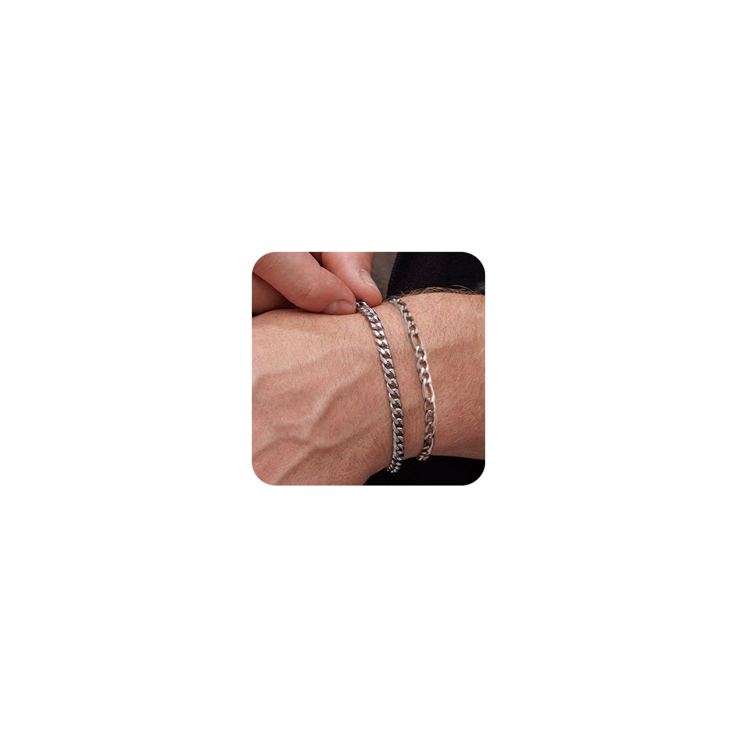 RANKEEF 2 Pcs Chain Bracelet for Men - 925 Sterling Silver Bracelet for Men 7-9inch Figaro Rope Cuban Link Bracelet Set for Men Gifts to Men Dad Husband Boyfriend