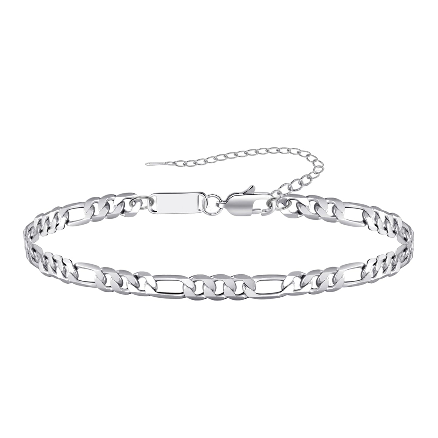 RANKEEF 2 Pcs Chain Bracelet for Men - 925 Sterling Silver Bracelet for Men 7-9inch Figaro Rope Cuban Link Bracelet Set for Men Gifts to Men Dad Husband Boyfriend