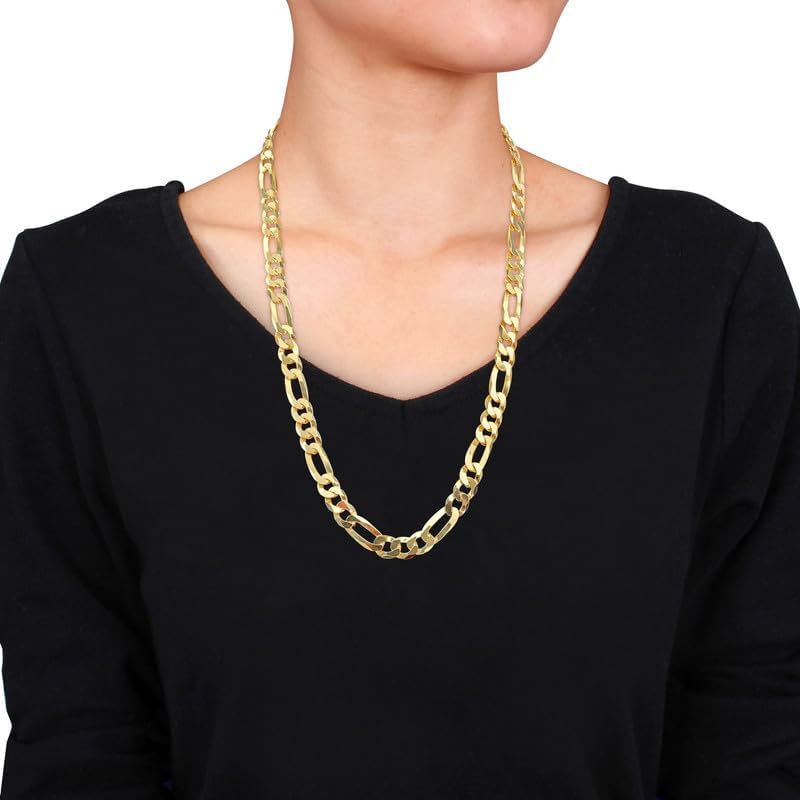 Italian 925 Sterling Silver Figaro Link Chain Necklace - for Men & Women - Available in Sterling Silver or Yellow Gold Plated Sterling Silver - in Widths 2.2mm, 3.8mm, 5.5mm, 8.9mm - Lengths 16 or 18 inches