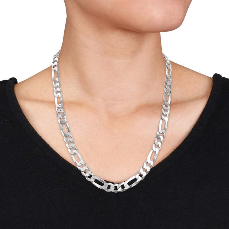 Italian 925 Sterling Silver Figaro Link Chain Necklace - for Men & Women - Available in Sterling Silver or Yellow Gold Plated Sterling Silver - in Widths 2.2mm, 3.8mm, 5.5mm, 8.9mm - Lengths 16 or 18 inches