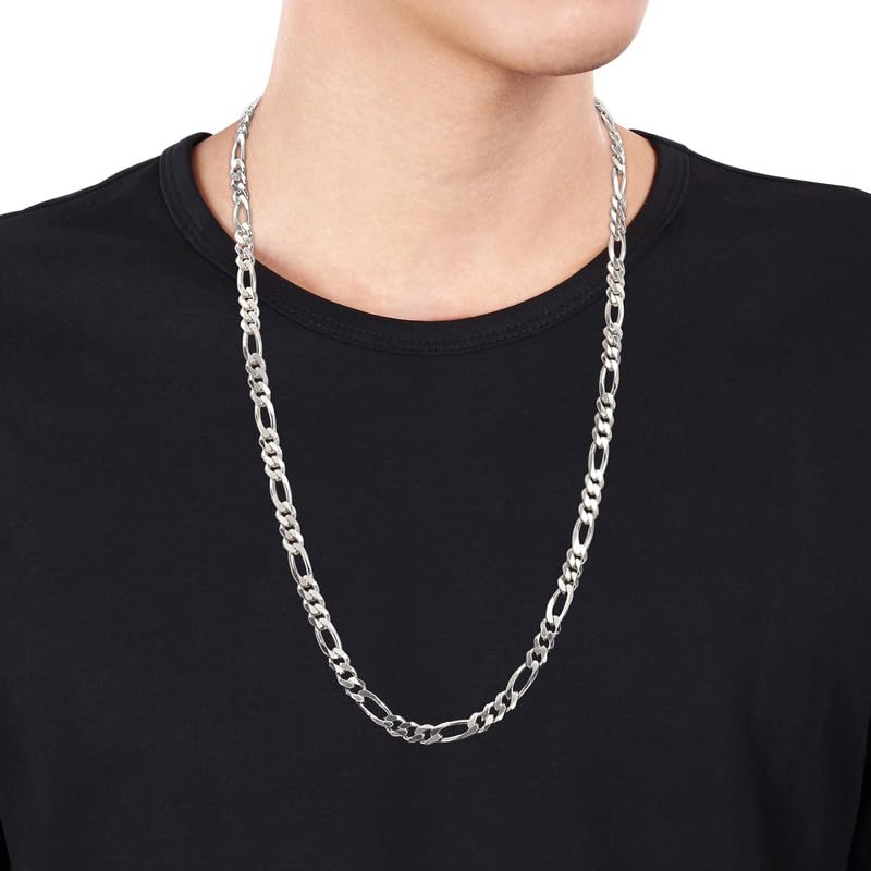 Italian 925 Sterling Silver Figaro Link Chain Necklace - for Men & Women - Available in Sterling Silver or Yellow Gold Plated Sterling Silver - in Widths 2.2mm, 3.8mm, 5.5mm, 8.9mm - Lengths 16 or 18 inches