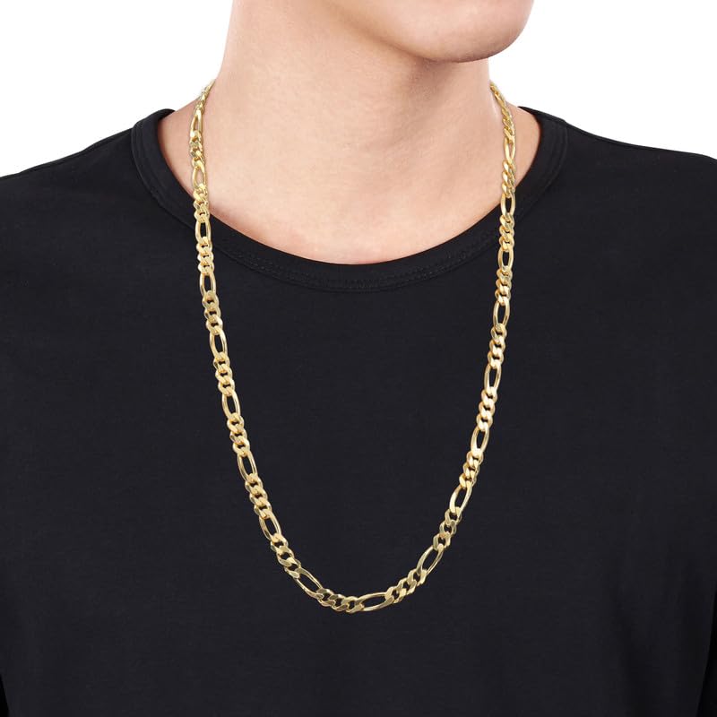 Italian 925 Sterling Silver Figaro Link Chain Necklace - for Men & Women - Available in Sterling Silver or Yellow Gold Plated Sterling Silver - in Widths 2.2mm, 3.8mm, 5.5mm, 8.9mm - Lengths 16 or 18 inches