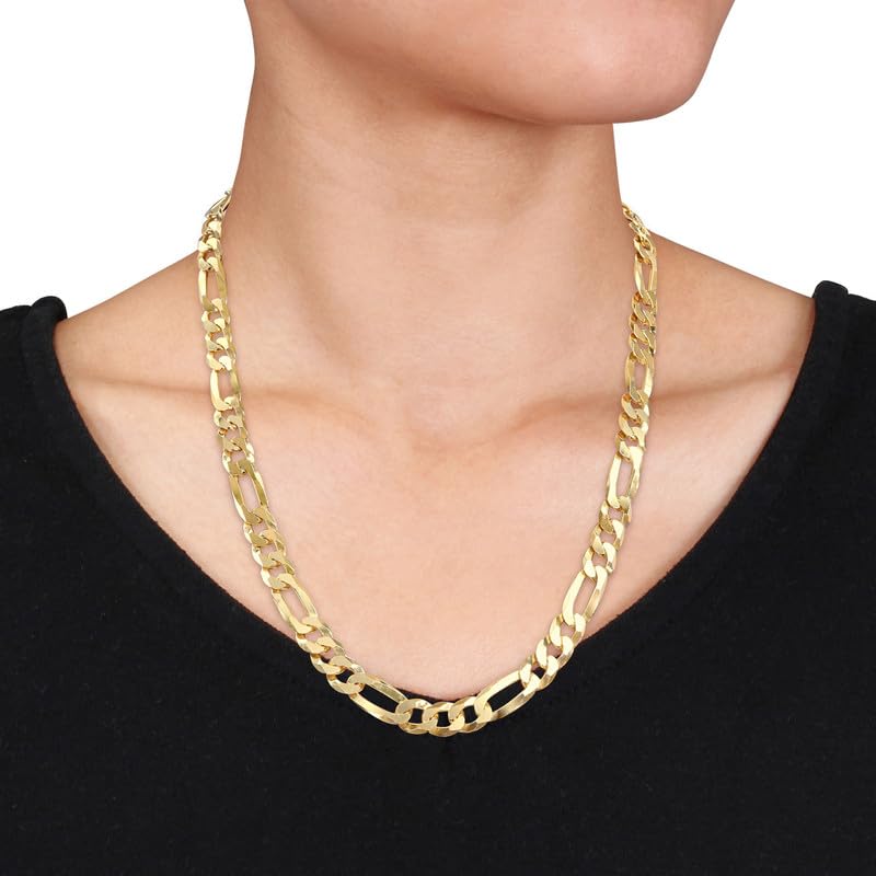 Italian 925 Sterling Silver Figaro Link Chain Necklace - for Men & Women - Available in Sterling Silver or Yellow Gold Plated Sterling Silver - in Widths 2.2mm, 3.8mm, 5.5mm, 8.9mm - Lengths 16 or 18 inches