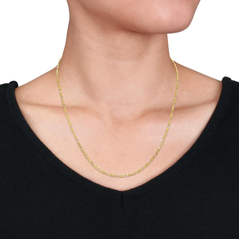Italian 925 Sterling Silver Figaro Link Chain Necklace - for Men & Women - Available in Sterling Silver or Yellow Gold Plated Sterling Silver - in Widths 2.2mm, 3.8mm, 5.5mm, 8.9mm - Lengths 16 or 18 inches
