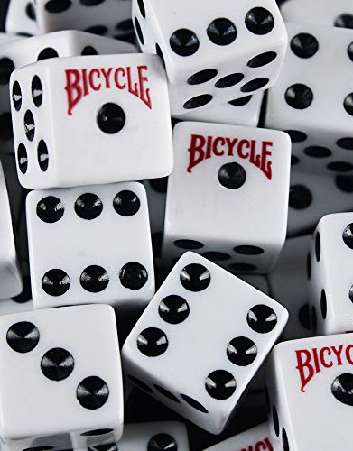 Bicycle Dice Set, Six Sided Dice, D6 Dice, Playing Dice, Standard Game Dice, 10 Count, White, 16 mm