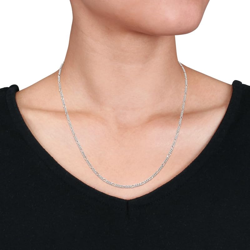 Italian 925 Sterling Silver Figaro Link Chain Necklace - for Men & Women - Available in Sterling Silver or Yellow Gold Plated Sterling Silver - in Widths 2.2mm, 3.8mm, 5.5mm, 8.9mm - Lengths 16 or 18 inches
